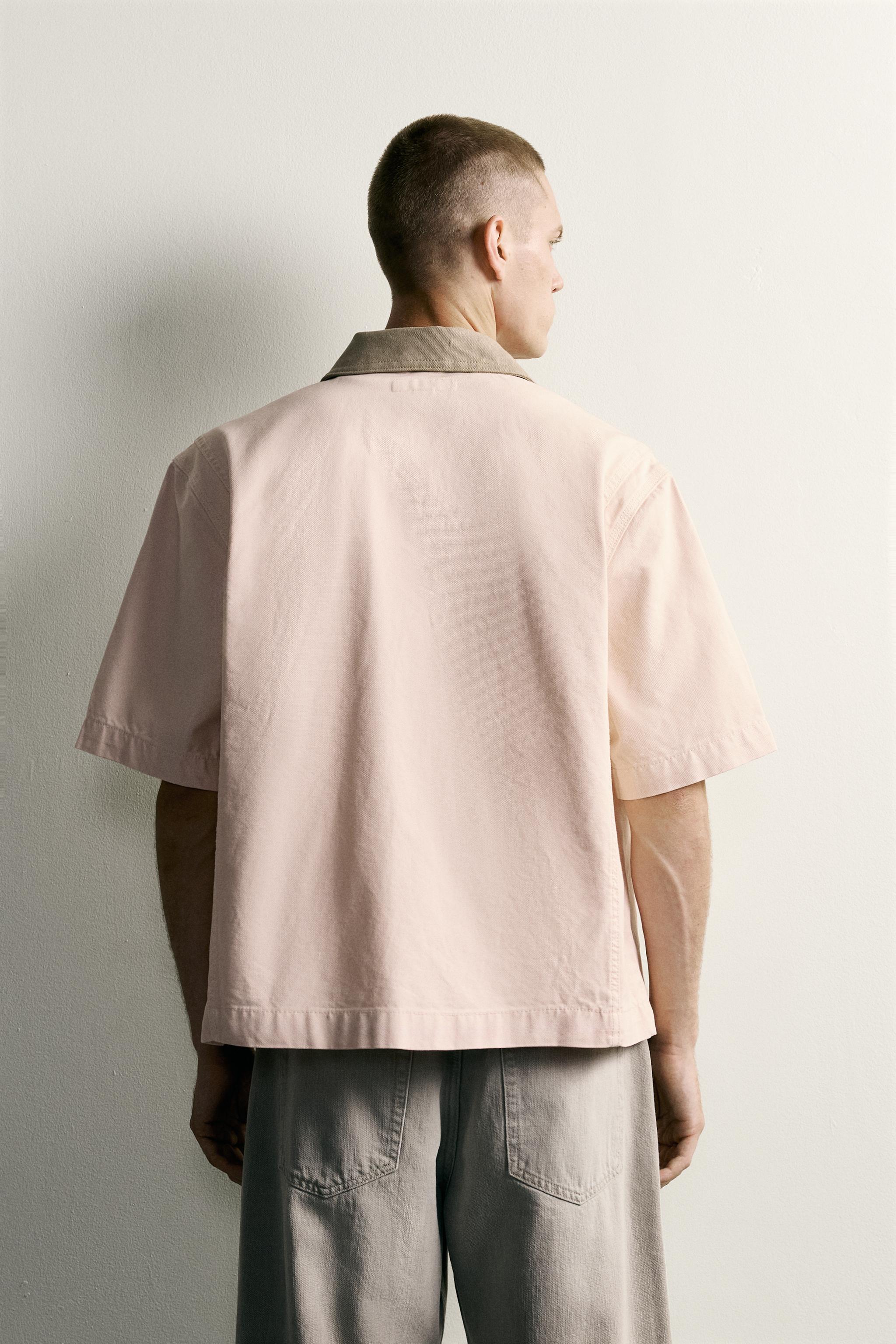 CONTRAST COLLAR SHORT SLEEVE OVERSHIRT
